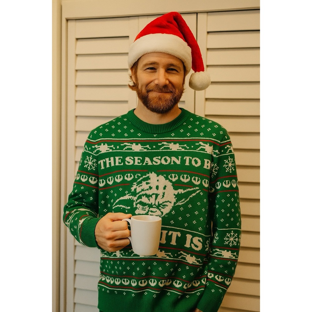 Star Wars Sweater Adult Small‎ Green Christmas Yoda The Season To Be Jolly It Is